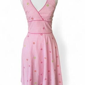 Vintage Lilly Pulitzer Pink Gingham Halter Fit Flare Dress 2000s Pin-up y2k